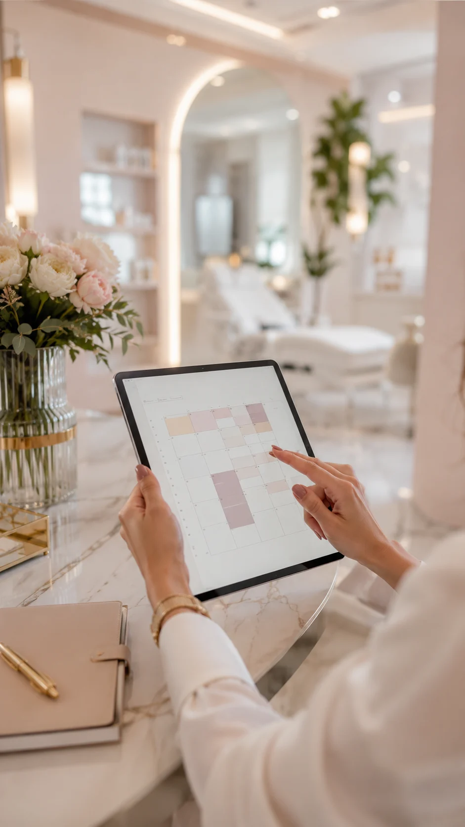 Área visual premium para agendamento de clínica estética