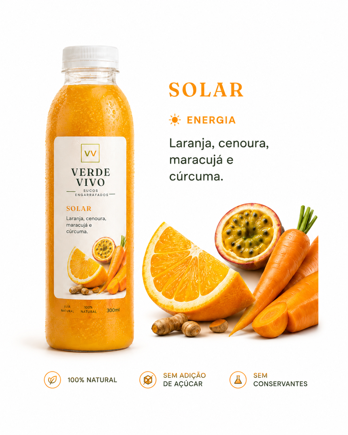 Sabor Solar com laranja, cenoura, maracujá e cúrcuma